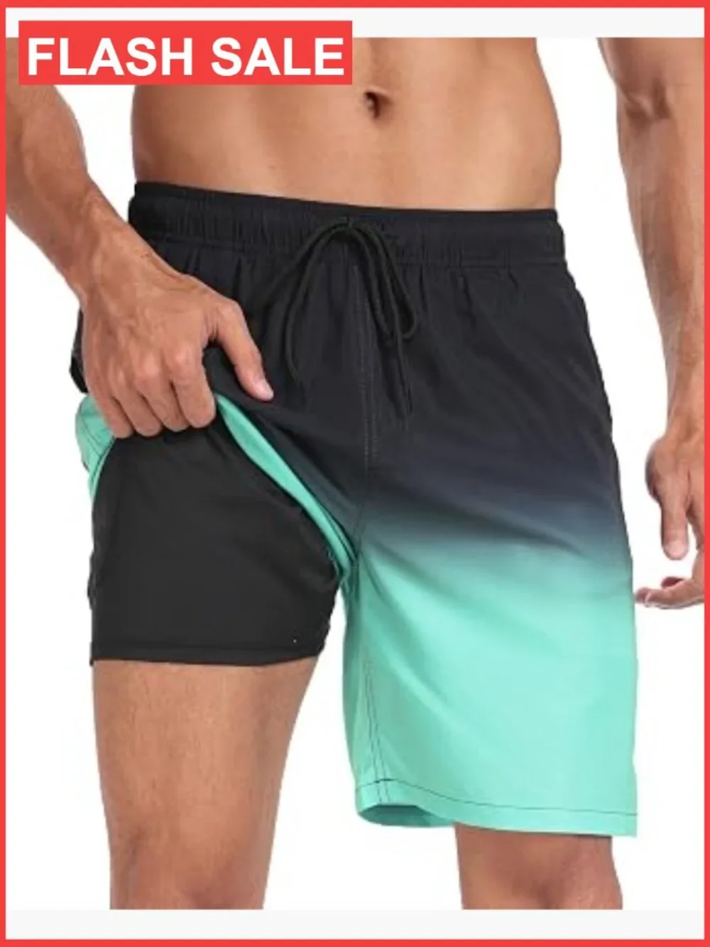 Mens Swim Trunks with Compression Liner 2 in 1 Quick Dry Shorts with Pockets